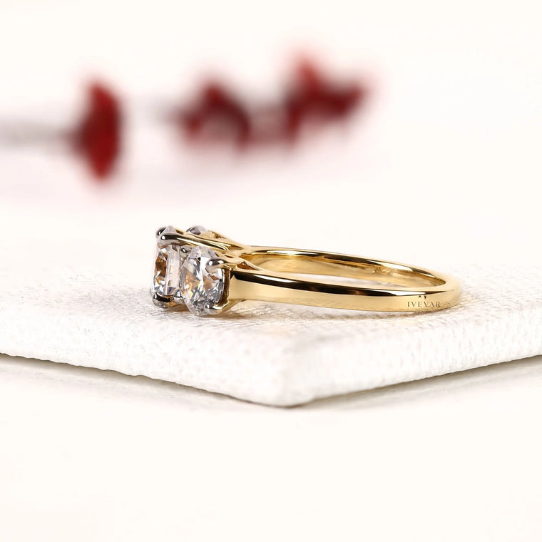 Three Stone Round Cut Moissanite Engagement Ring - view 2