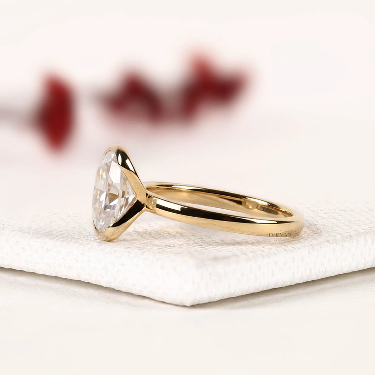 Half Bezel Rose Oval Moissanite Solitaire Engagement Ring - view 2