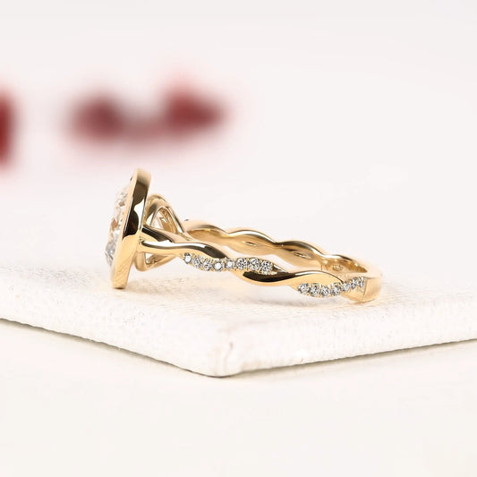 Bezel Set Round Cut Lab Diamond Twisted Pave Band Ring - view 2