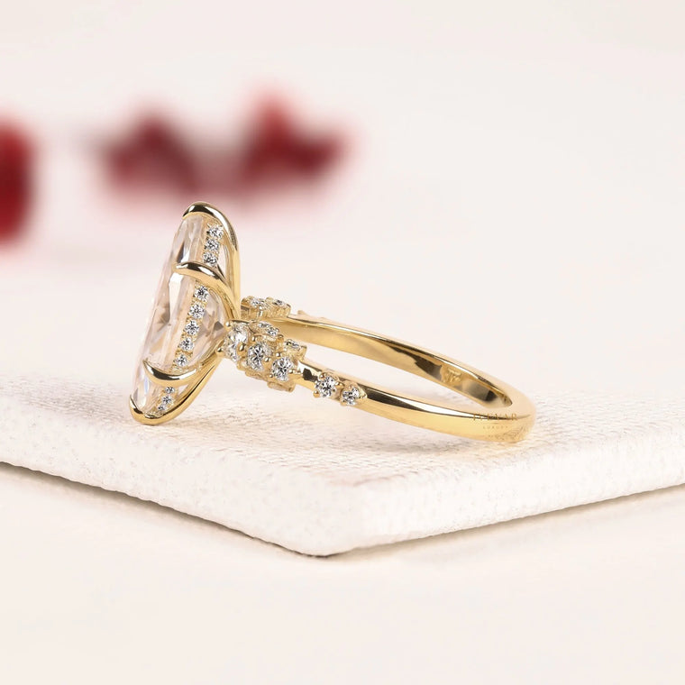 Marquise Cut Cluster Hidden Lab Diamond Engagement Ring - view 2
