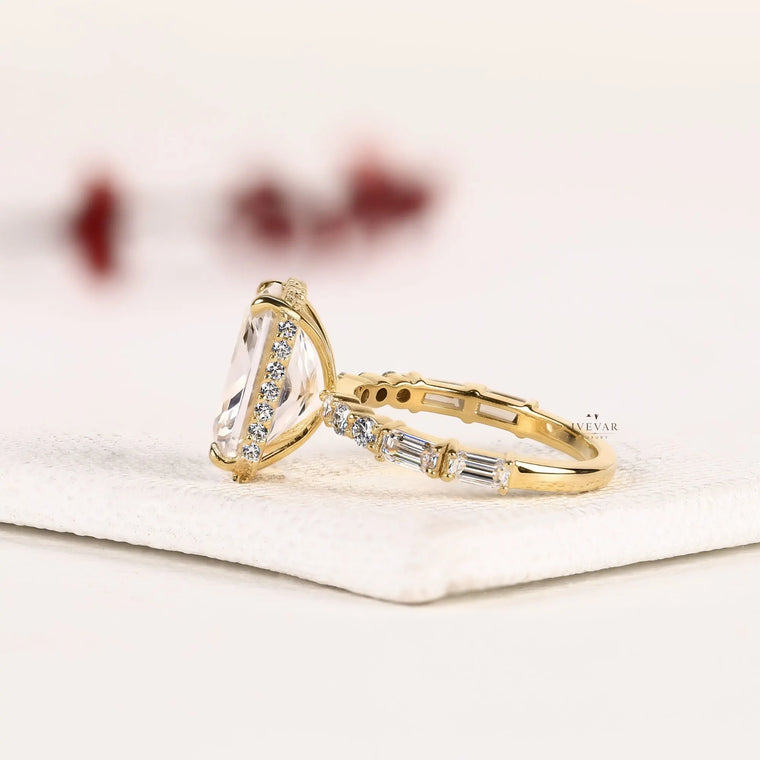 Hidden Halo with Pave Setting Radiant Cut Moissanite Ring - view 2