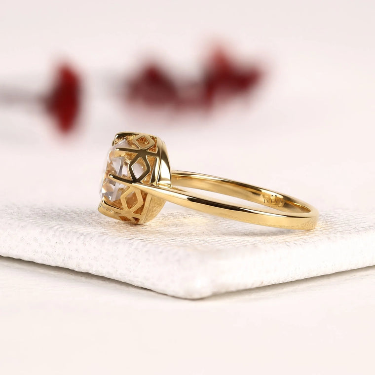 Round Cut Lab Diamond Hexagon Basket Engagement Ring - view 2