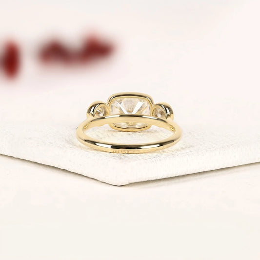 Bezel Setting Three Stone Cushion Lab Diamond Ring - view 2