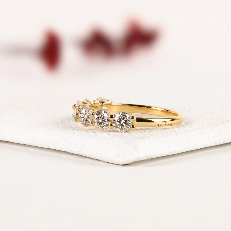 Round Cut Moissanite Half Eternity Promise Band - view 2