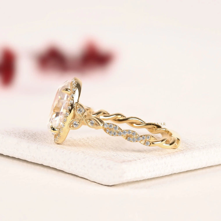 Oval Cut Halo Moissanite Twisted Rope Band Engagement Ring - view 2