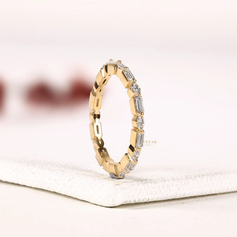 Baguette & Marquise Alternative Moissanite Eternity Wedding Band - view 2
