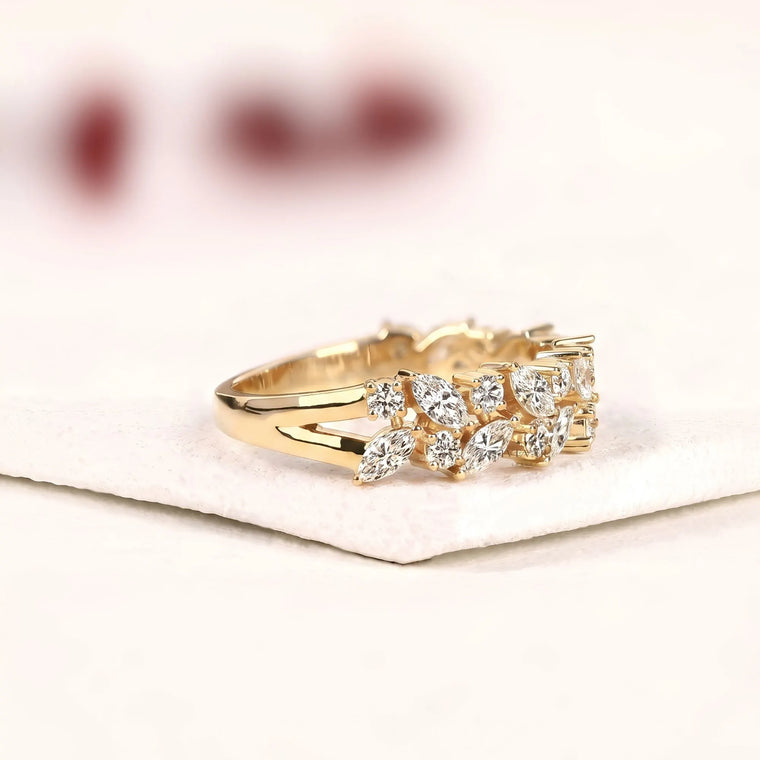 Marquise & Round Lab Diamond Eternity Wedding Band - view 2