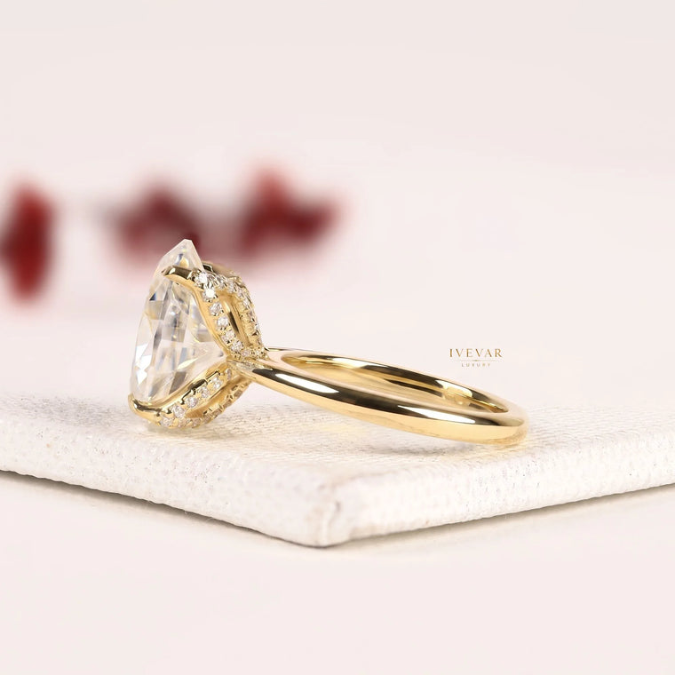 Hidden Halo Setting Oval Cut Lab Engagement Ring - view 2