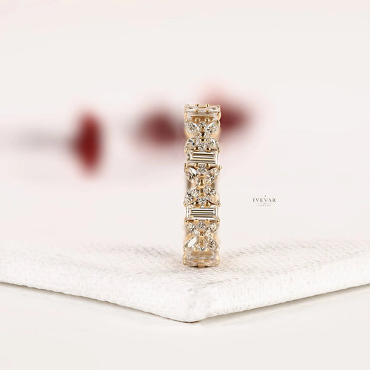 Baguette and Marquise Lab Diamond Floral Infinity Band - view 2