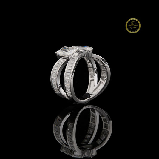 Radiant And Pear Moissanite Criss Cross Baguette Ring - view 2