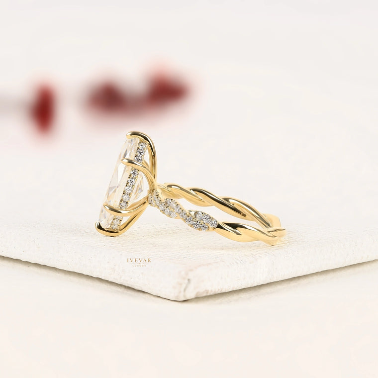 Marquise Cut Moissanite Ring with Twisted Gold Band - view 2