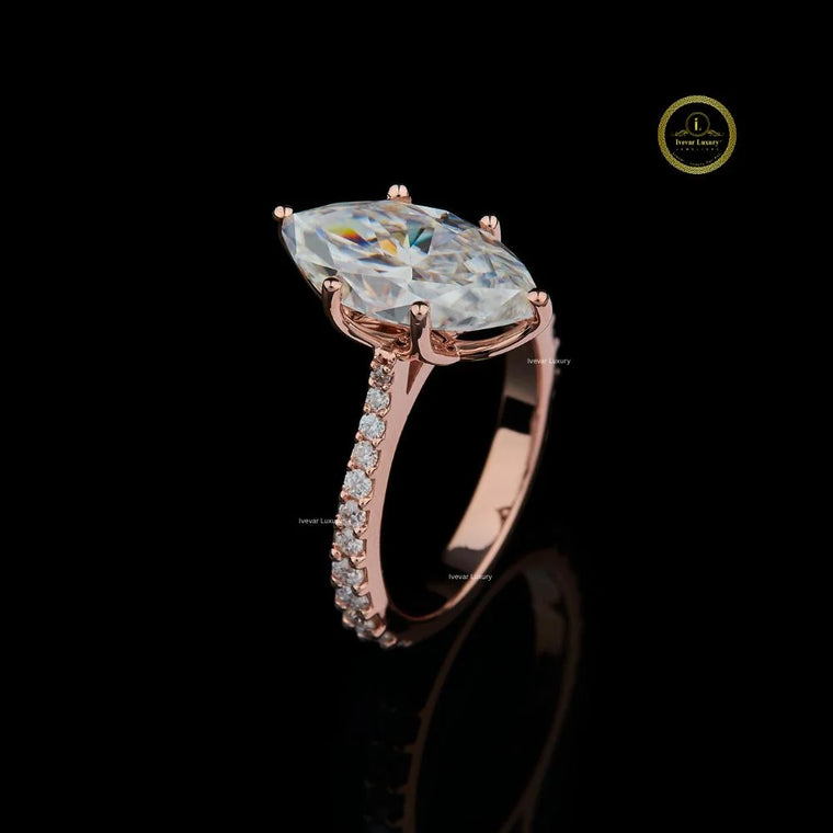 Marquise Cut Moissanite Pave Solitaire Ring - view 2