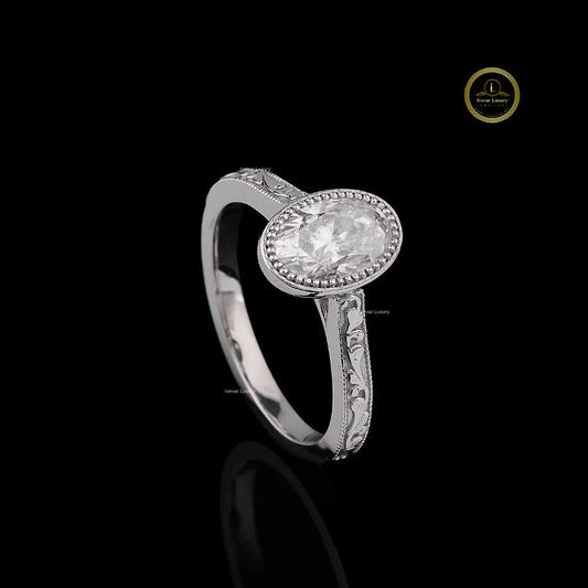 Vintage Oval Cut Milgrain Engagement Ring - view 2
