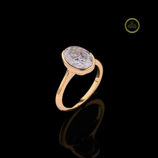 Oval Cut Lab Diamond Bezel Set Solitaire Engagement Ring - view 2