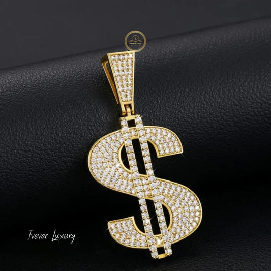 Iced Out Simulated Lab Diamond Money Dollar Sign Hip-Hop Pendant - view 2