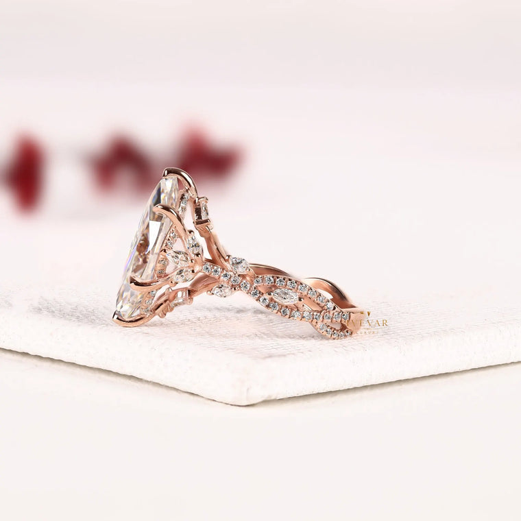 Marquise Cut Moissanite Nature Inspired Engagement Rings - view 2