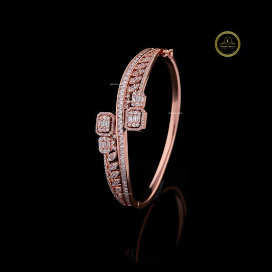 Baguette Cut Moissanite Cross-Over Open Cuff Bangle - view 2