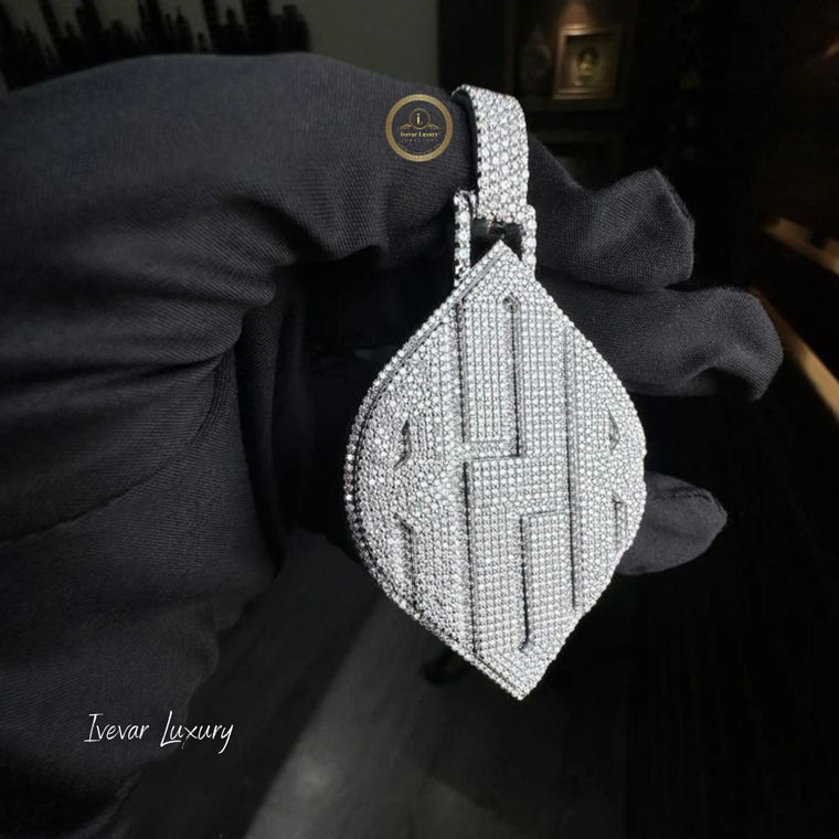 Custom Leaf Shield Lab Grown Diamond Iced-Out Initial Pendant - view 2
