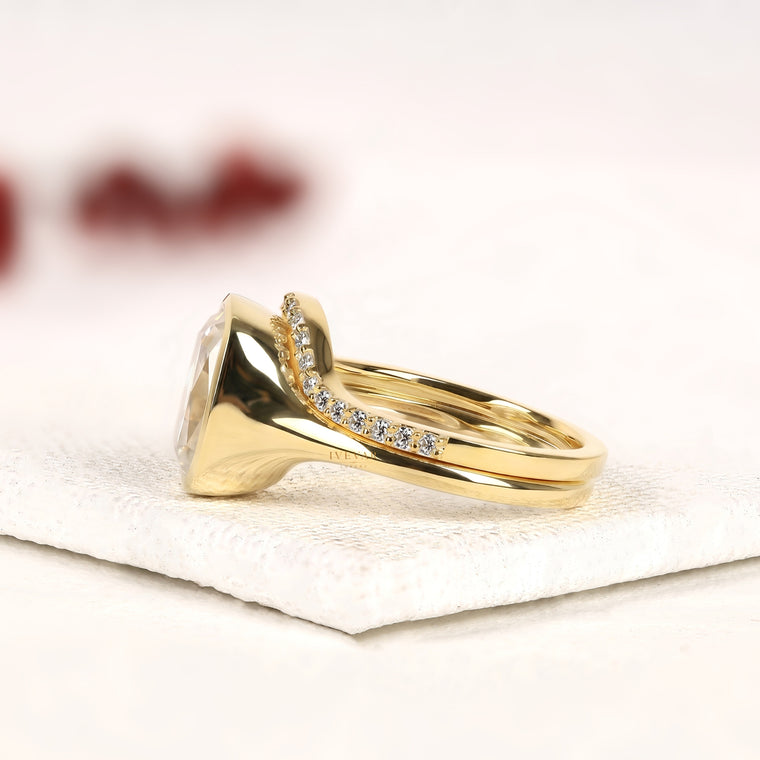 Elongated Cushion Cut Moissanite Bezel Halo Split Shank Ring - view 2