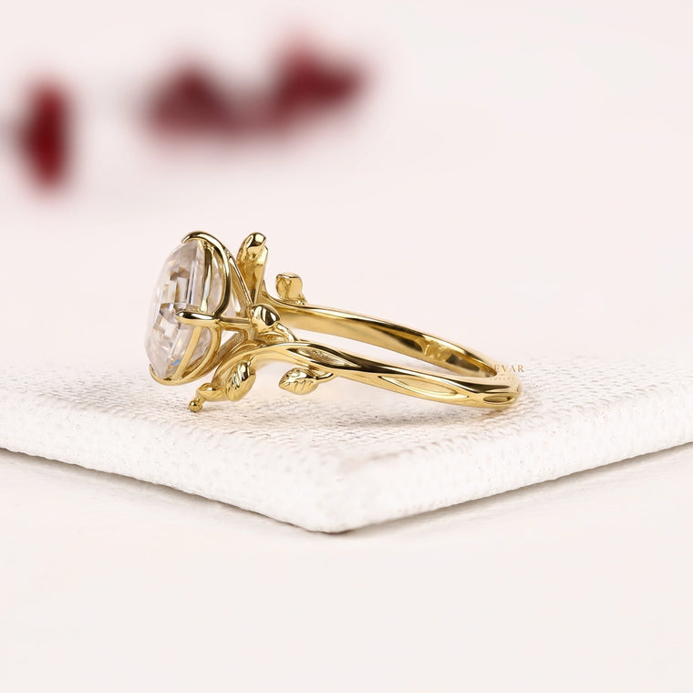 Asscher Cut Moissanite Ring with Nature Inspired Leaf Band - view 2