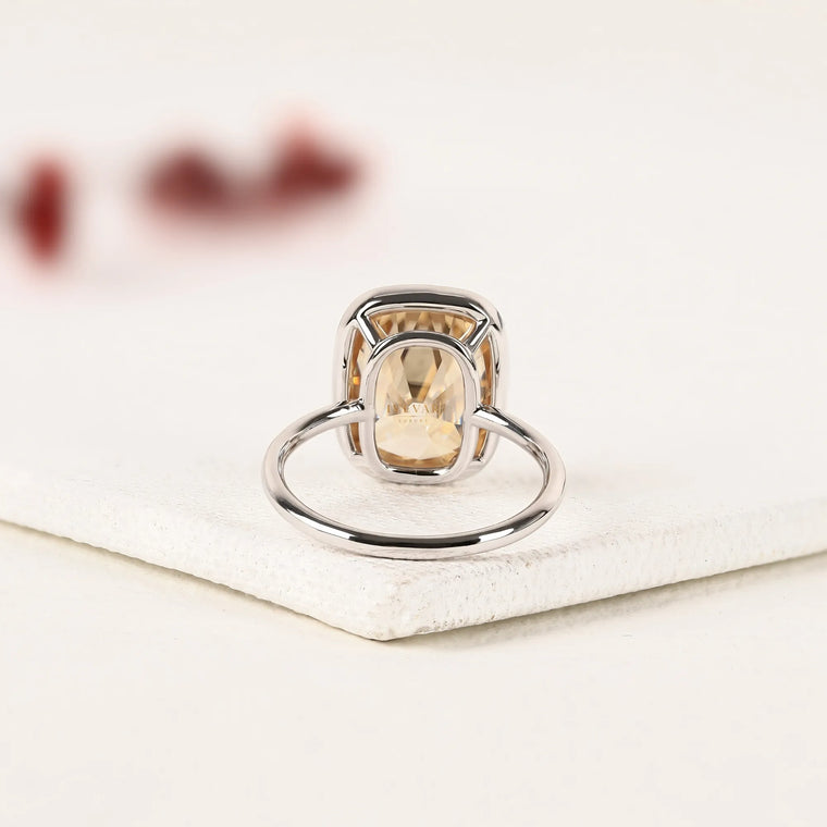 Cushion Cut Moissanite Bezel Set White Gold Solitaire Ring - view 2