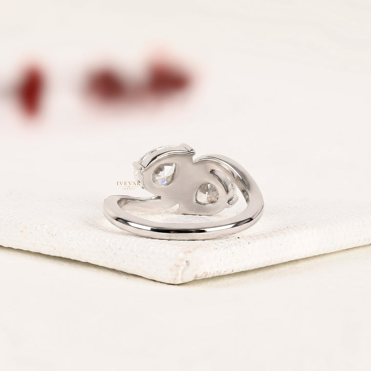 Pear Cut Toi et Moi Bypass Moissanite Engagement Ring - view 2