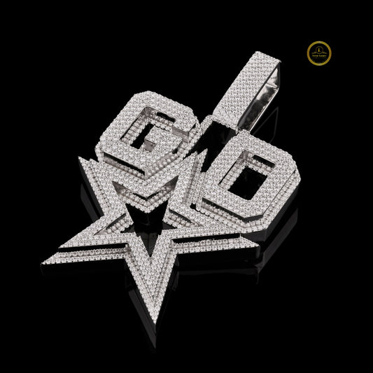 Custom Iced Out GO Star Pendant with Round Cut Lab Diamonds - view 2