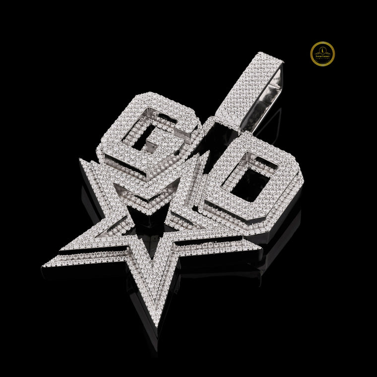 Custom Iced Out GO Star Pendant with Round Cut Lab Diamonds - view 2