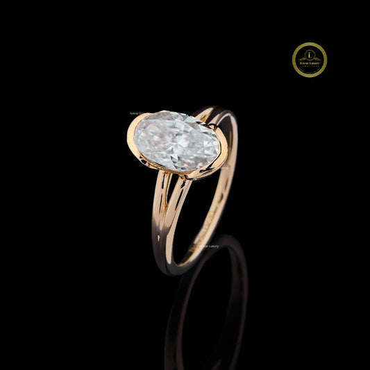 Oval Cut Lab Diamond Solitaire Ring with Slim Band - view 2