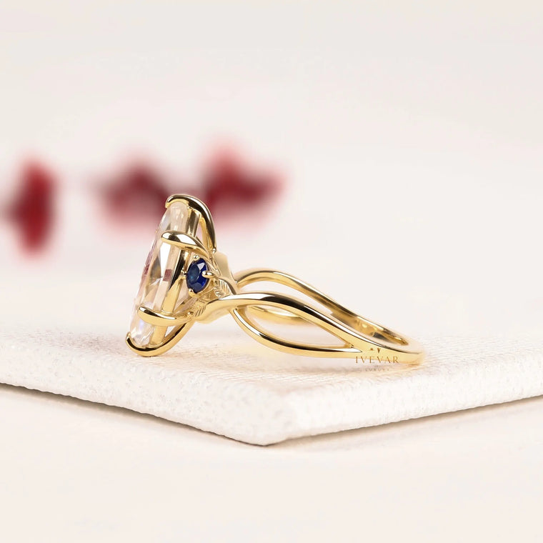 Marquise Cut And Blue Sapphire Engagement Ring - view 2
