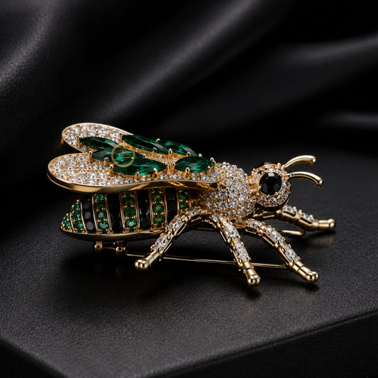 Luxury Emerald Green Bee Brooch Crystal Statement Pin - view 2