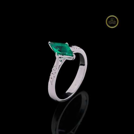 Kite Cut Green Gemstone Pave Lab Engagement Ring - view 2