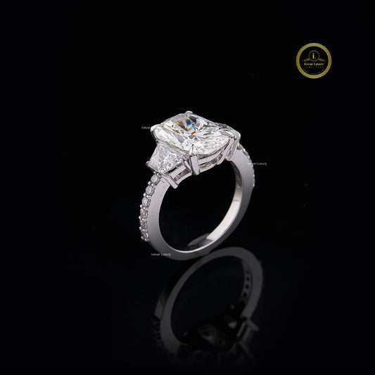 Cushion Cut Three Stone Pave Diamond Lab Diamond Engagement Ring - view 2