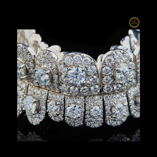 Custom Symmetrical Top and Bottom Dental Caps Featuring Raised Lab Diamonds - view 3