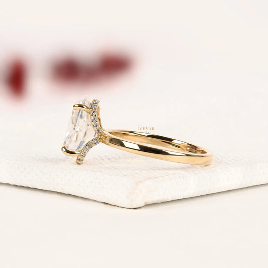 Oval Cut Lab Diamond Four Prong Solitaire Ring with Plain Band - view 2