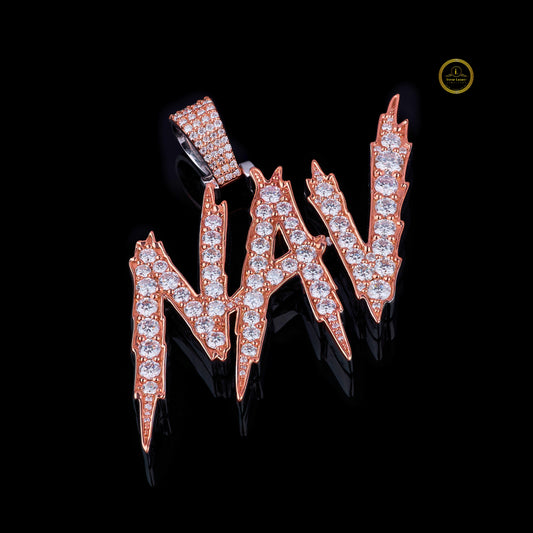 Iced-Out Custom Round NAV Lightning Font Name Hip Hop Pendant - view 2