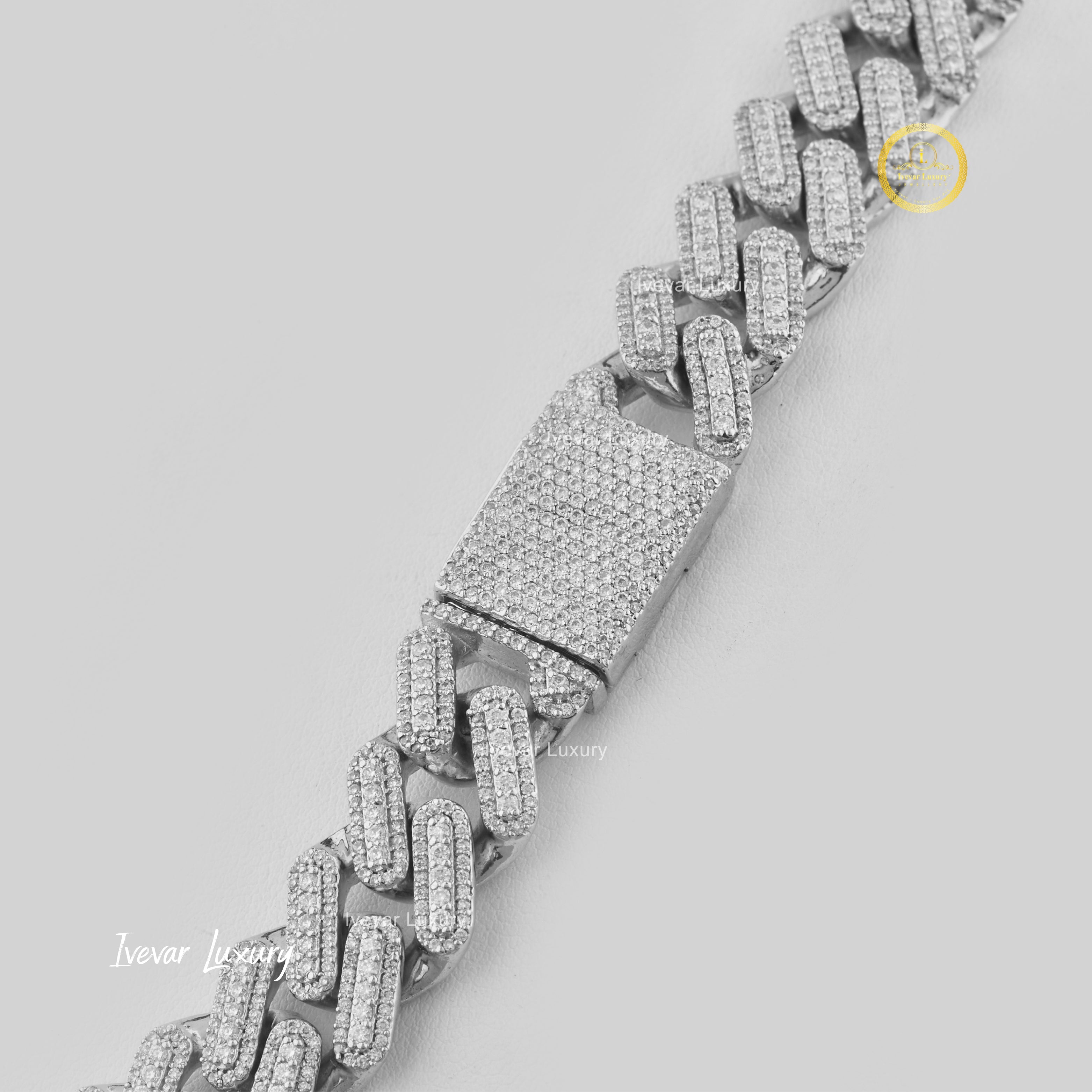 Ivevar 22In*10mm width Round Moissanite Prong Cuban link Chain  925 Sterling Silver
