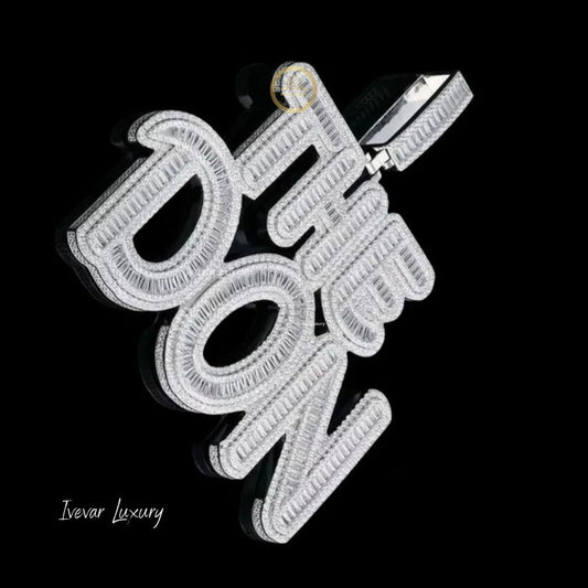 Iced-Out Custom Baguette Lab Diamond THE DON Letters Pendant Charm - view 2