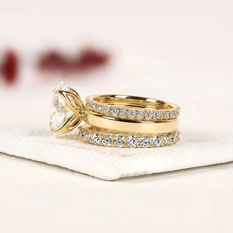 Oval Cut Moissanite Bridal Ring Set with Pave Bands - view 2