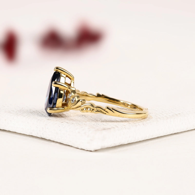 Pear Cut Blue Sapphire Moissanite Ring Wedding Band - view 2