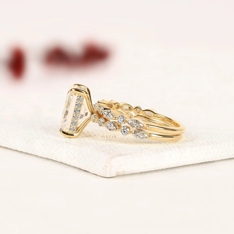 Radiant Cut Lab Diamond Ring Floral Marquise Diamond Band - view 2