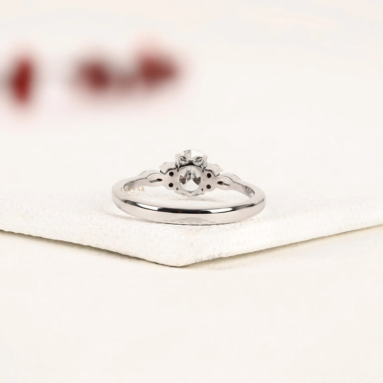 Oval Cut Moissanite With Marquise Side Stones - view 2