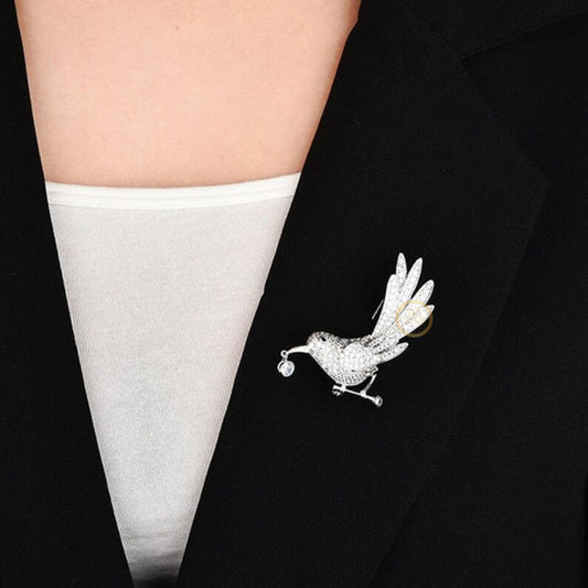 Diamond Bird Brooch with Dangling Stone Nature-Inspired Jewelry - view 4
