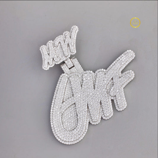 Personalized "MW 6MF" Script Initial Pendant Iced-Out Jewelry - view 2