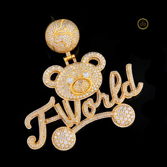Customized Teddy Bear Name Pendant With Round Cut Pave - view 2