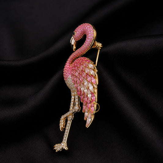 Luxury Pink Flamingo Crystal Brooch Sparkling Bird Inspired Pin - view 2