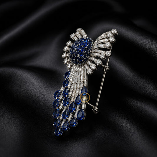 Sapphire Crystal Tassel Brooch Luxury Blue Statement Pin - view 2