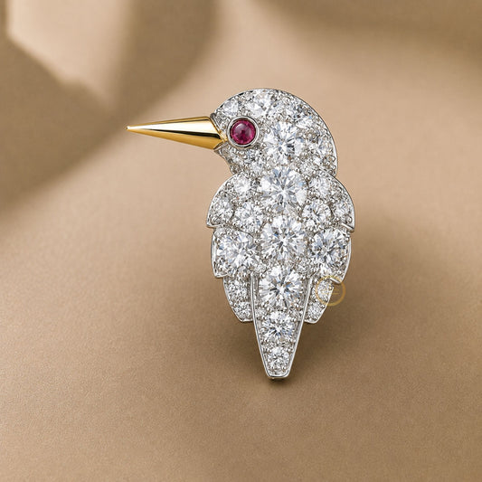 Diamond Bird Inspire Colorful Gemstone Statement Pins Brooch - view 3