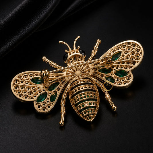 Luxury Emerald Green Bee Brooch Crystal Statement Pin - view 3