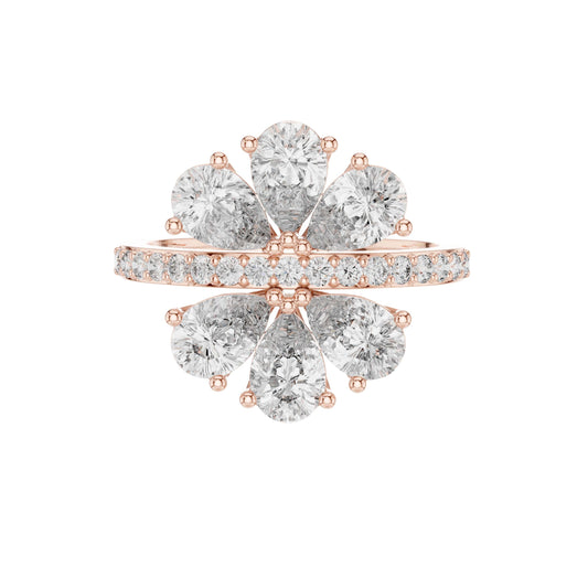 Pear Cut Floral Cluster Moissanite Statement Ring - view 2